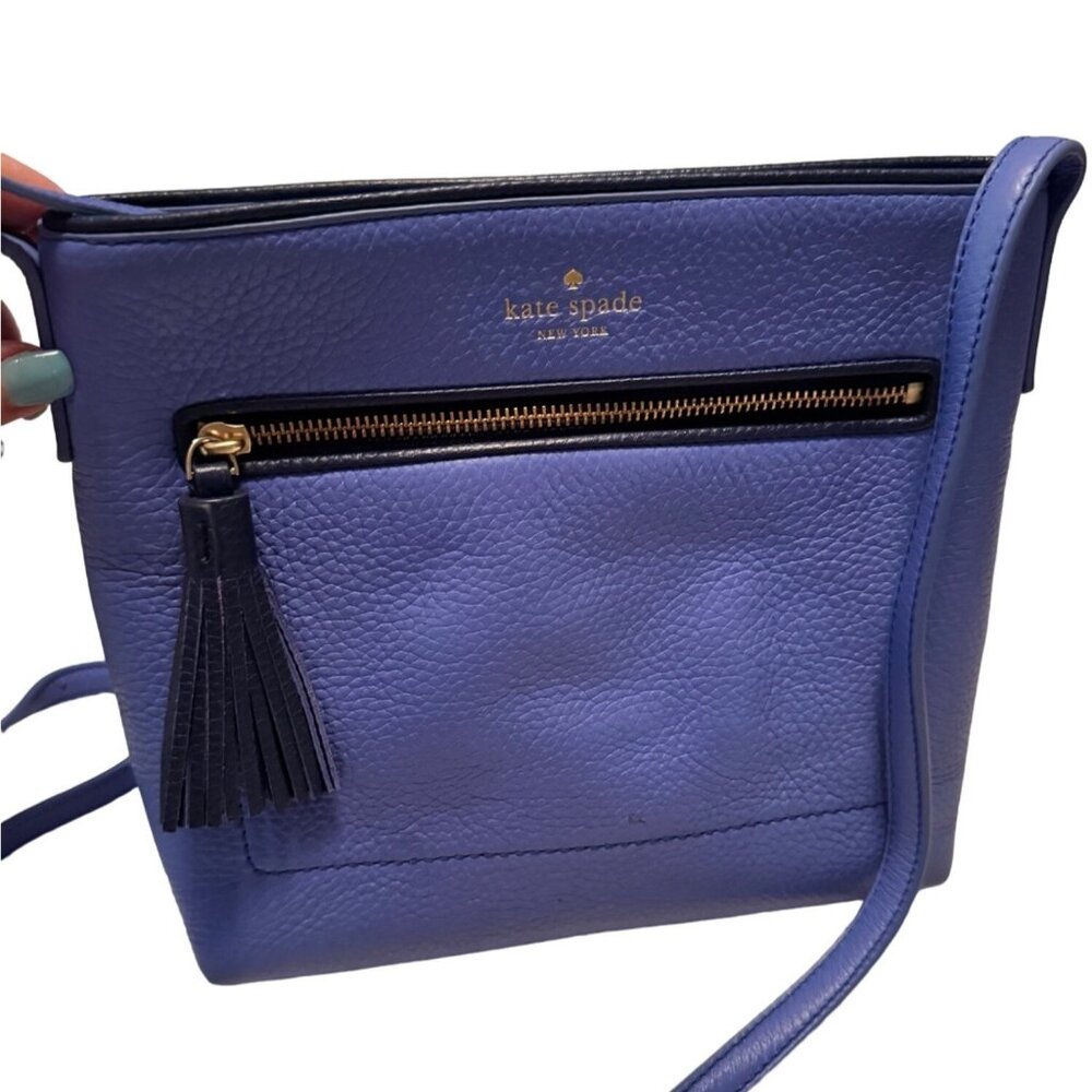 Kate Spade New York Blue Pebbled Leather Zipper Crossbody Purse Bag - Picture 1 of 10